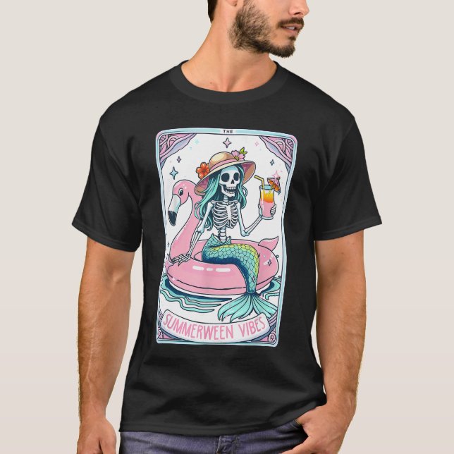 Summerween Vibes Skeleton Mermaid Tarot d Summer V T-Shirt (Vorderseite)