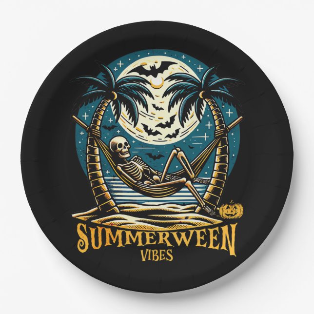 Summerween Vibes Skeleton Pumpkin Skeleton Summer Pappteller (Vorderseite)