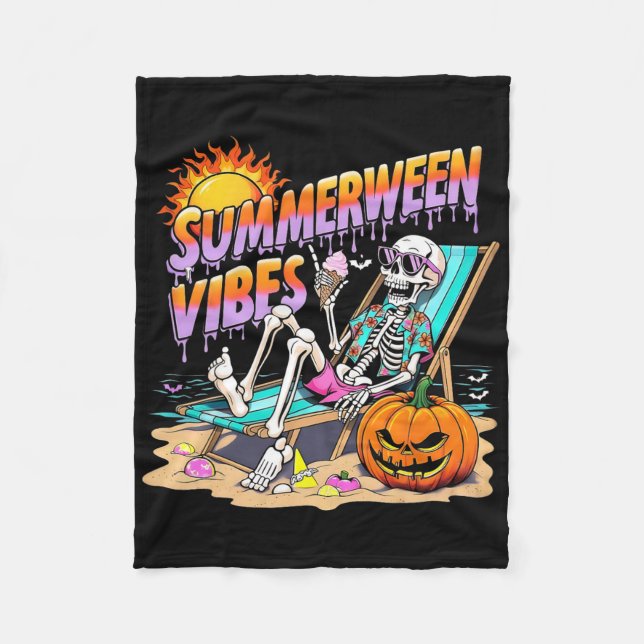 Summerween Vibes Skeleton Pumpkin Spooky Urlaub Fleecedecke (Vorderseite)