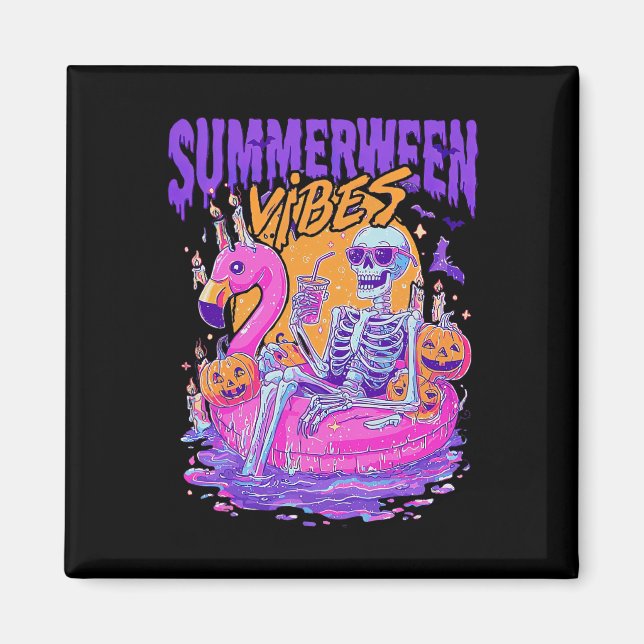 Summerween Vibes Skeleton Pumpkin Spooky Urlaub Magnet (Vorne)