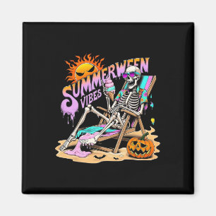 Summerween Vibes Skeleton Pumpkin Spooky Urlaub Magnet