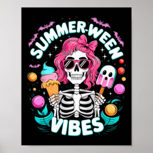 Summerween Vibes Skeleton Spooky Vacation Hallowee Poster