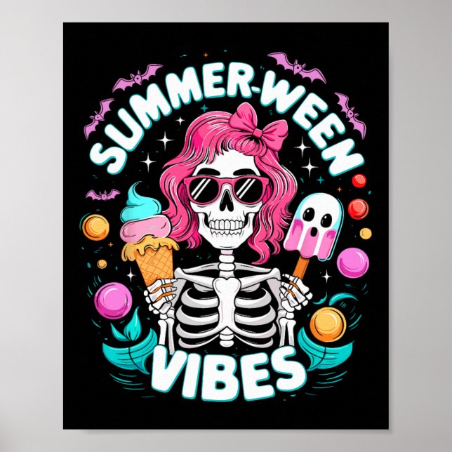 Summerween Vibes Skeleton Spooky Vacation Hallowee Poster (Vorne)