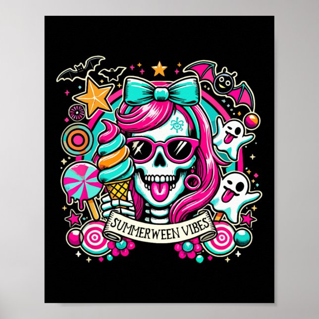 Summerween Vibes Skeleton Spooky Vacation Hallowee Poster (Vorne)
