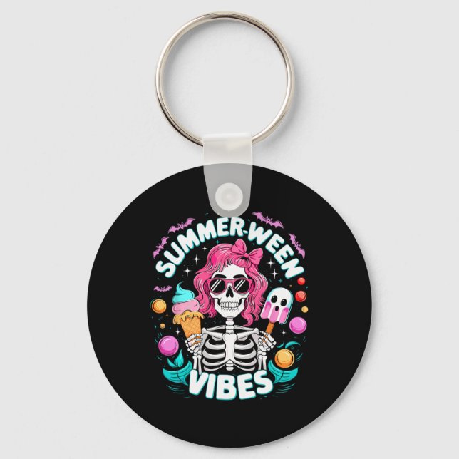 Summerween Vibes Skeleton Spooky Vacation Hallowee Schlüsselanhänger (Vorderseite)