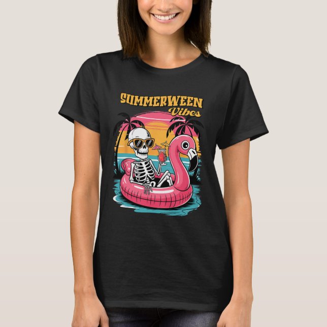 Summerween Vibes Skeleton Summer Vacation Funny Ha T-Shirt (Vorderseite)