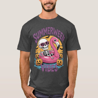 Summerween Vibes Skelett Flamingo Grusel Halloween T-Shirt