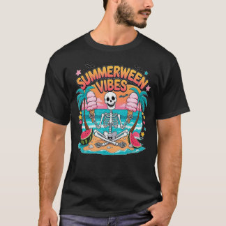 Summerween Vibes Skelett Flamingo Grusel Halloween T-Shirt