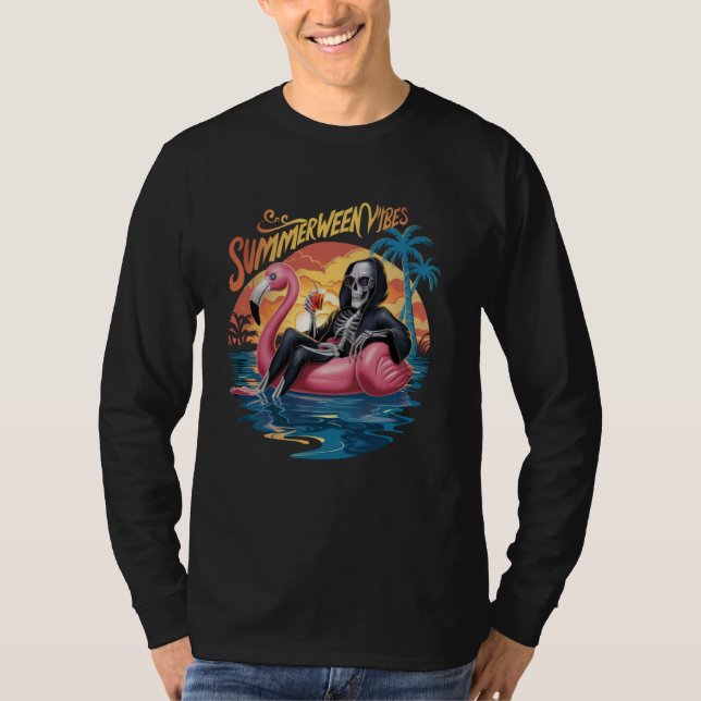 Summerween Vibes Spooky Sommer Skelett T-Shirt (Vorderseite)