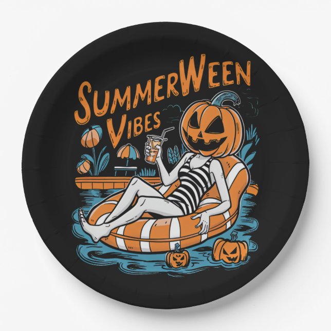 Summerween Vibes Spooky Summer Pumpkin Niedlich Pappteller (Vorderseite)