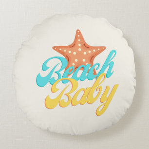 Summery Beach Baby Word Art Rundes Kissen