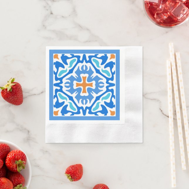 Summery Blue Geometric mit Orange Accent Serviette (Beispiel)