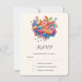 Summery Blume Bouquet Whimsical Boho Wedding RSVP Karte