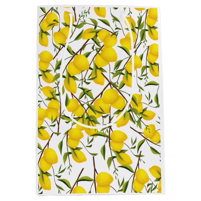 Summery Citrus Lemon Tree Branches  Mittlere Geschenktüte (Vorderseite)