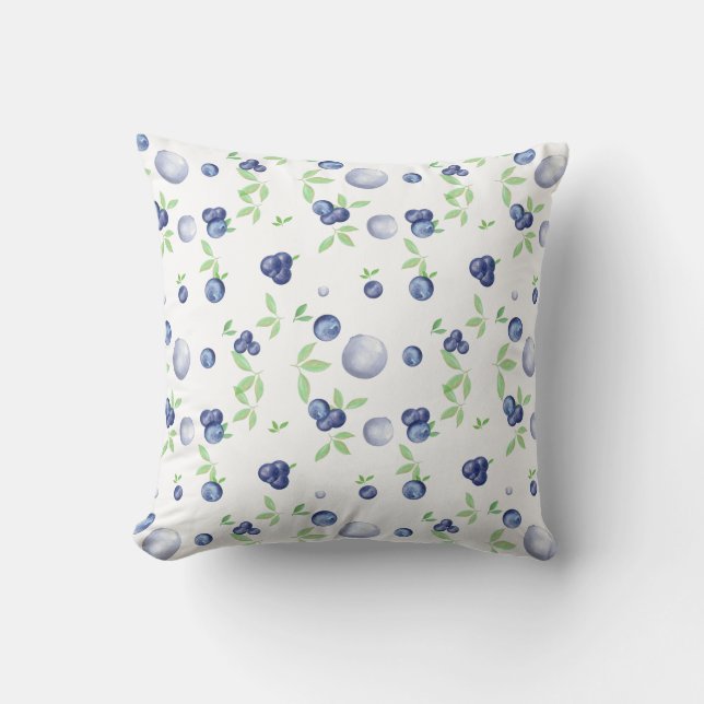 Summery Fresh Watercolor Blueberry Kissen (Vorderseite)