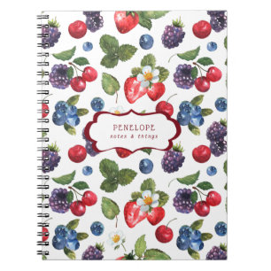 Summery Sweet Berry Pattern Monogram-Notebook Notizblock