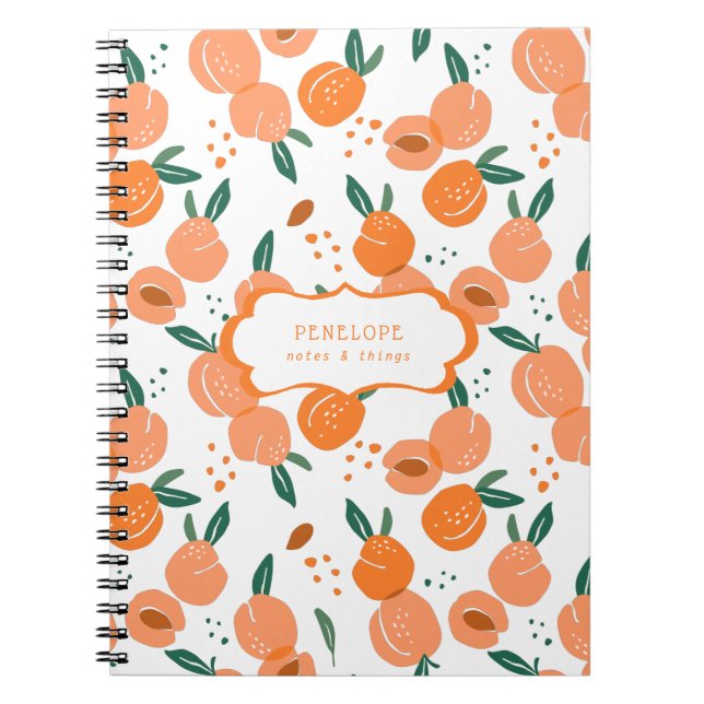 Summery Sweet Peach Pattern | Monogram-Notebook Notizblock (Vorderseite)