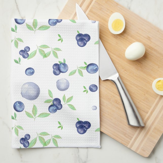 Summery Watercolor Blueberry  Geschirrtuch (Viertel Falte)