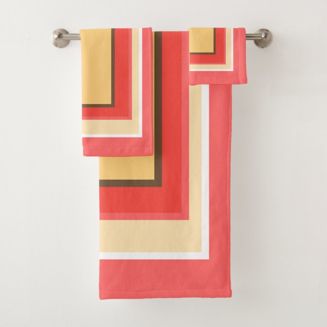 Summy Peach Yellow Brown Fruit Block Muster Badhandtuch Set (Insitu)