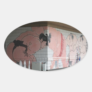 Sumo Mural Kunst Ovaler Aufkleber