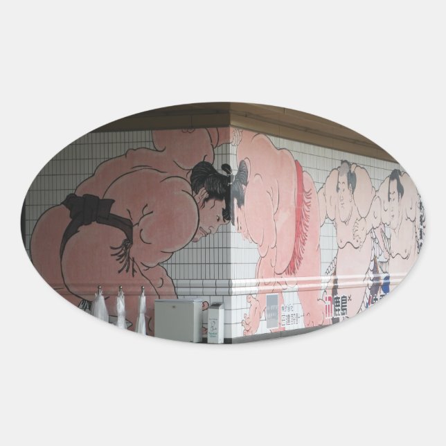 Sumo Mural Kunst Ovaler Aufkleber (Vorderseite)