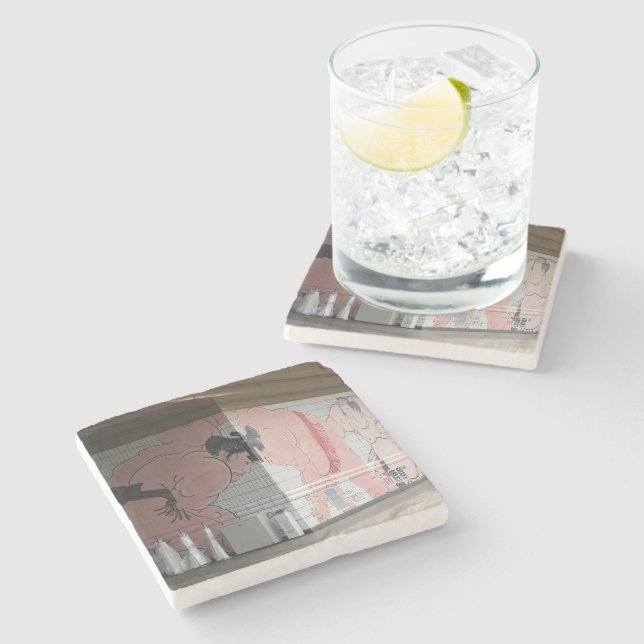 Sumo Mural Kunst Steinuntersetzer (Seitenansicht)