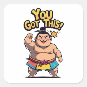 Sumo-Ringer mit der Motivation "Du Got das!" Quadratischer Aufkleber