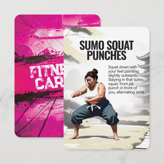 Sumo Squat Punches Fitness Card mit rosa Backing Save The Date (Vorne/Hinten)