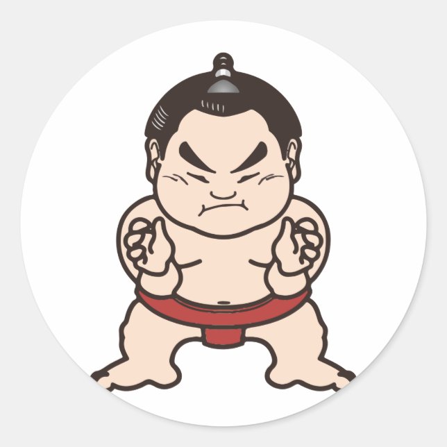 Sumo Wrestler Cartoon Japan Wrestling Runder Aufkleber (Vorderseite)