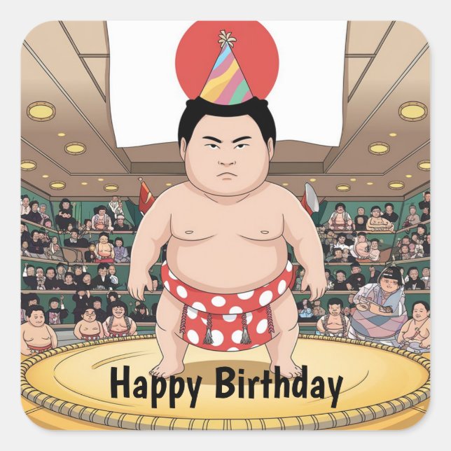 Sumo Wrestler unter dohyshi-japanischer Flagge Quadratischer Aufkleber (Vorderseite)