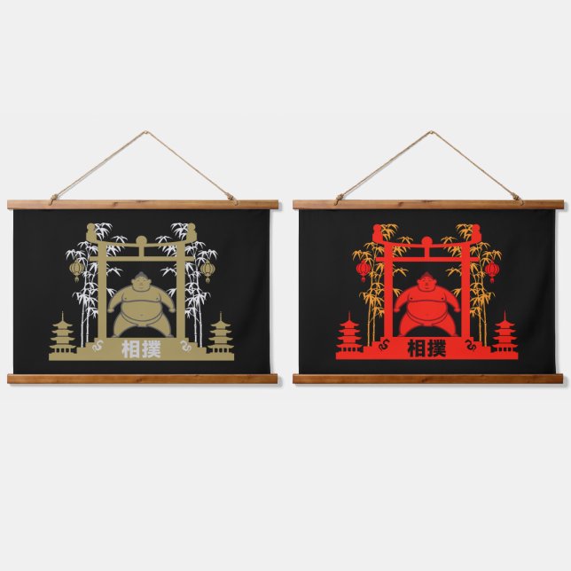 Sumo Wrestler Wandteppich Mit Holzrahmen (Doppelt)