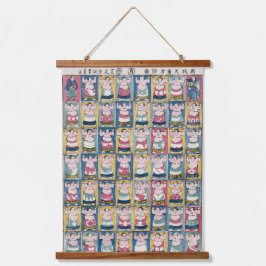 "Sumo Wrestlers Tapisserie aus Holz" Wandteppich Mit Holzrahmen
