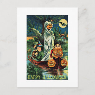 Sumpf-Geist-Kürbis Vintage-Halloween Postkarte