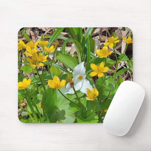 Sumpfdotterblumen mit einem Trillium Mousepad (Mit Mouse)