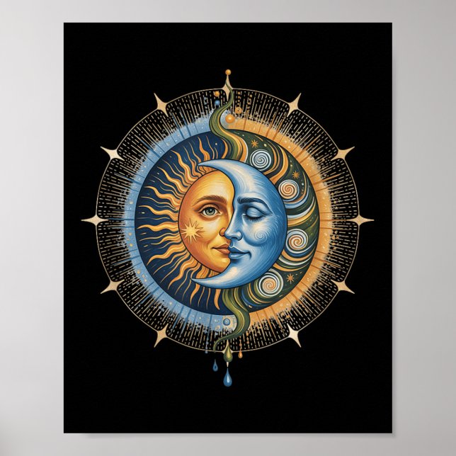 Sun and Moon Celestial Boho Mystische Hippie 90s _ Poster (Vorne)