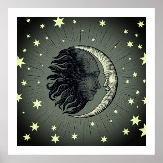 Sun and Moon Graphic Art Poster
