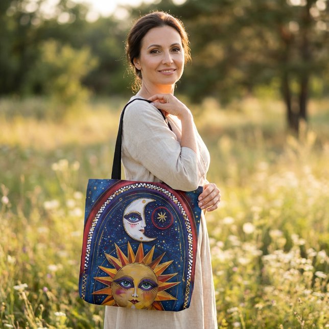 Sun and Moon Tote Bag with Vibrant Celestial Art (Créateur téléchargé)