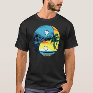 Sun and Moon Yin and Yang Retro Beach Mountains su T-Shirt