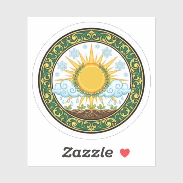 Sun and Rain Nature Cycle Botanical Emblem ART Aufkleber (Blatt)