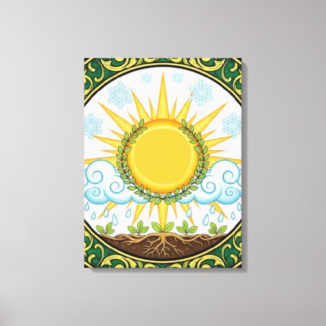 Sun and Rain Nature Cycle Botanical Emblem ART Leinwanddruck (Vorderseite)