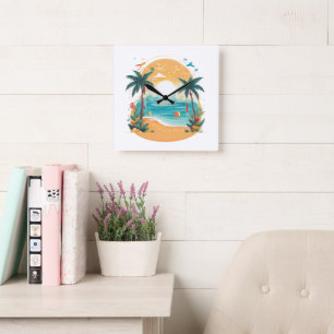 Sun Beach Palme Quadratische Wanduhr