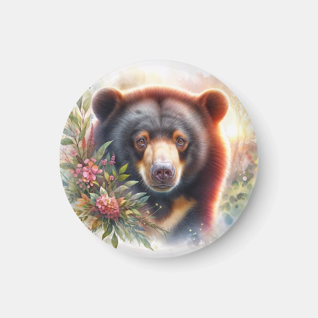 Sun Bear Floral Watercolor Magnet (Vorne)
