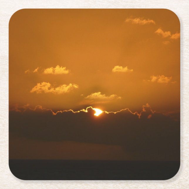 Sun Behind Clouds I Orange Sunset Foto Rechteckiger Pappuntersetzer (Vorderseite)