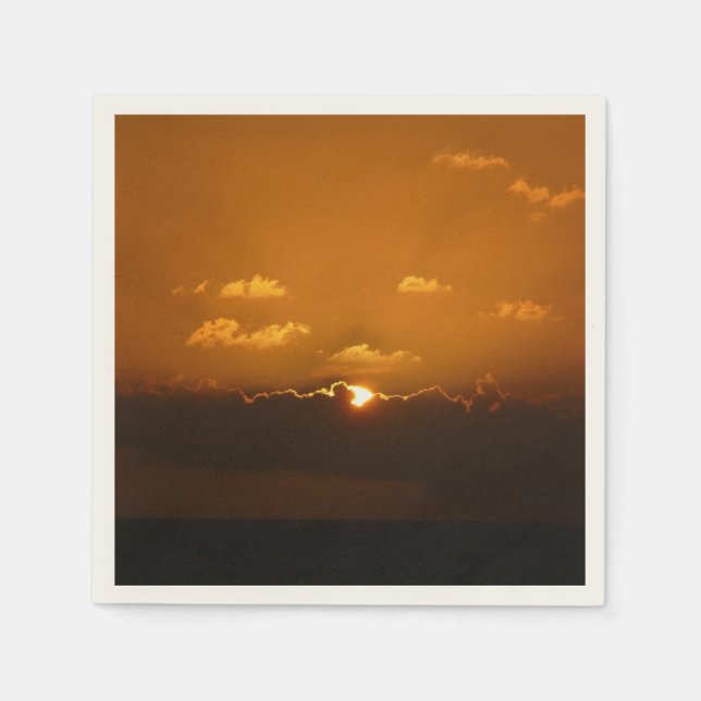 Sun Behind Clouds I Orange Sunset Foto Serviette (Vorderseite)