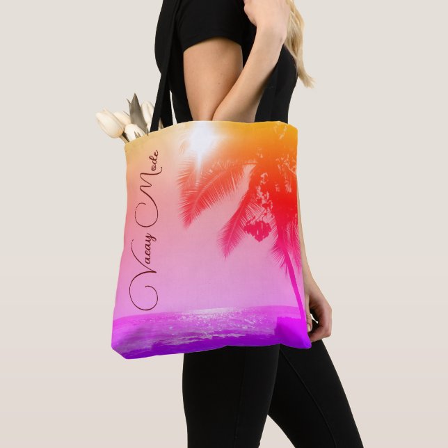 Sun beleuchtet Palm Tree Ozean Rainbow Pastel Vaca Tasche (Von Nahem)
