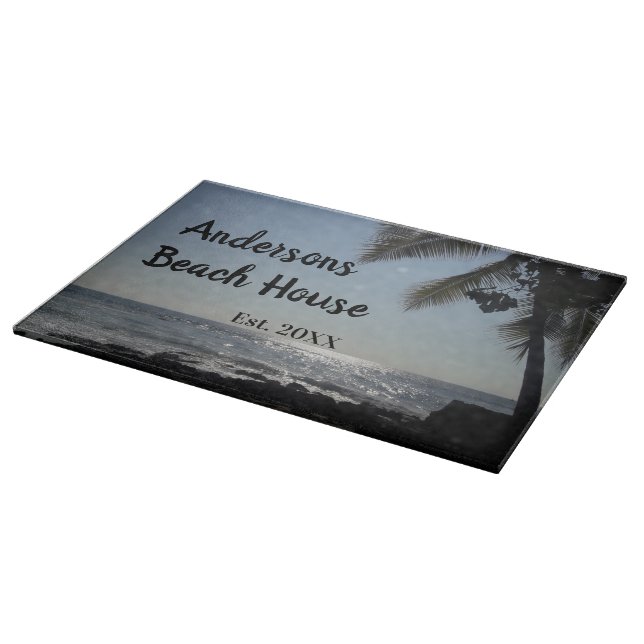 Sun beleuchtete Palm Tree Ocean Familienname Schneidebrett (Ecke)
