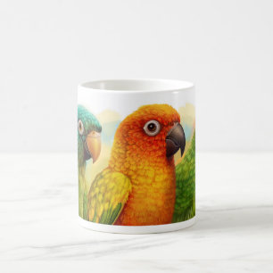 Sun blau-krönte grüne-cheeked conures verwandlungstasse