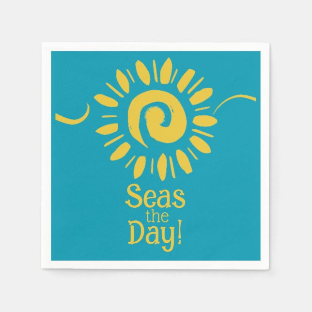 Sun Blue Yellow Beach House Meeres Day Cocktail Serviette (Vorderseite)