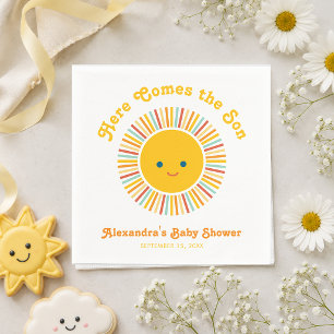 Sun Boy Baby Shower Hier kommt der Sohn Retro-Schr Serviette