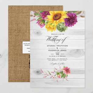 Sun & Burgund QR Code UAWG Rustikale Hochzeit Einladung